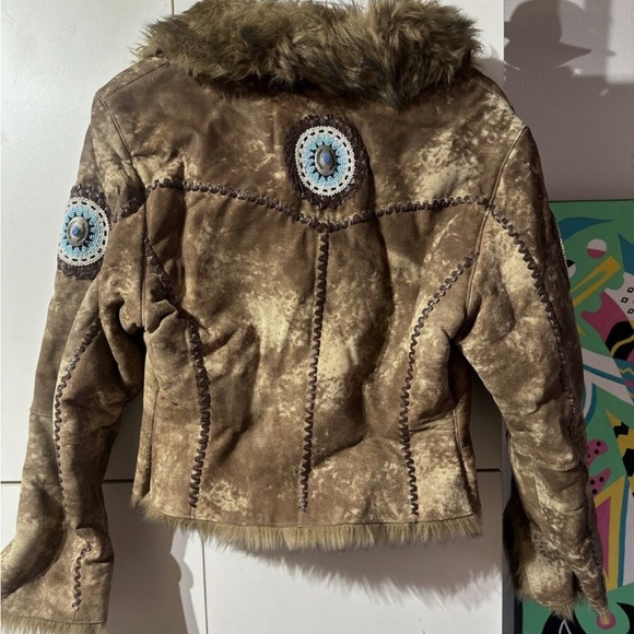 Cripple Creek RARE VTG Women’s Western Beaded Faux Fur Leather Jacket Coat XS - Picture 8 of 12